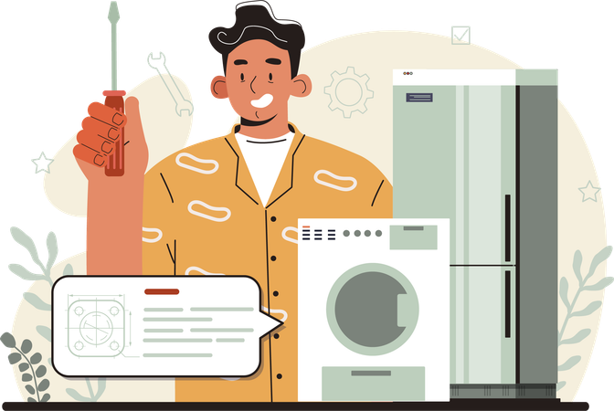 Man repairing washing machine  Illustration