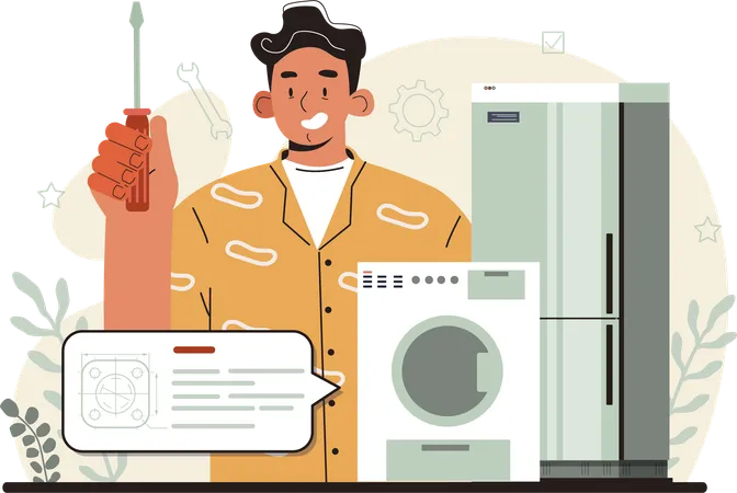 Man repairing washing machine  Illustration