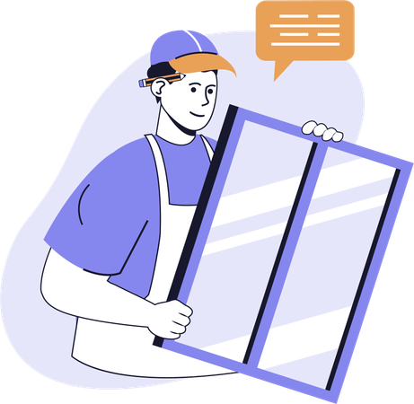 Man repairs glass window  Illustration