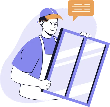 Man repairs glass window  Illustration