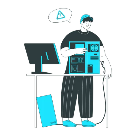 男性がパソコンを修理する  イラスト