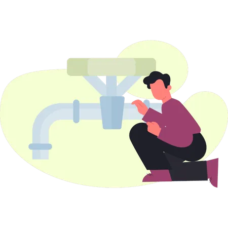 Man repairs pips leakage  Illustration