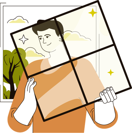 Man replacing old window  Illustration