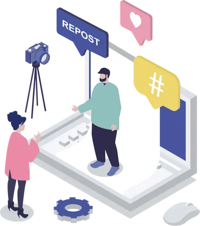 Man reports on social media  Illustration