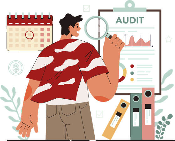 Man research on audit  Illustration