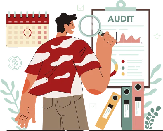 Man research on audit  Illustration