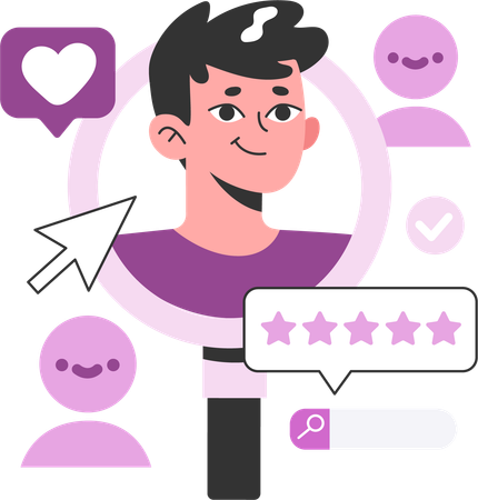 Man research on customer review  Illustration