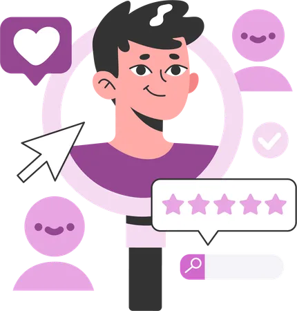 Man research on customer review  Illustration