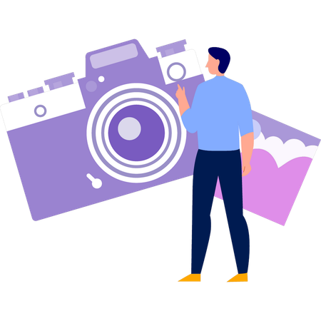 Man research on digital camera  Illustration