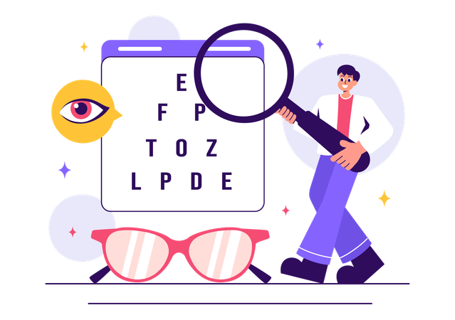 Man research on eye vision  Illustration