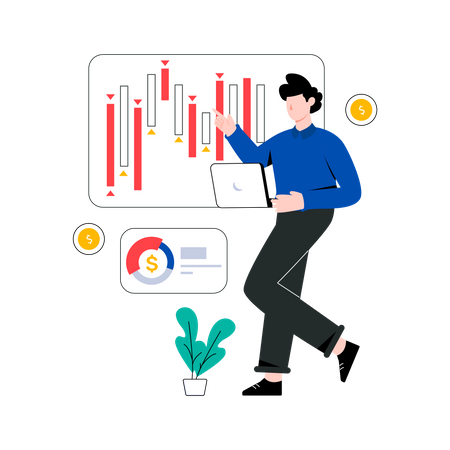 Man research on Financial Market  イラスト