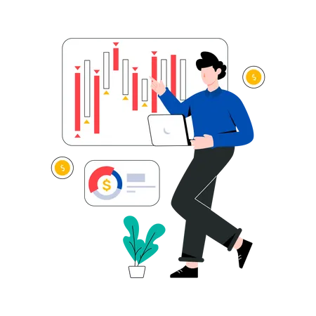 Man research on Financial Market  イラスト