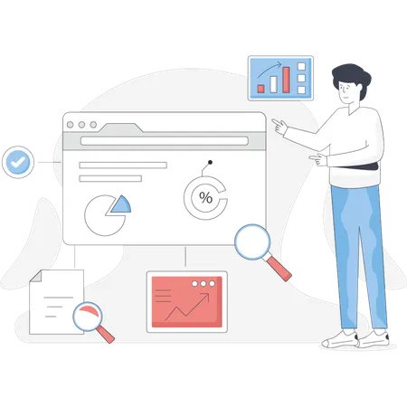 Man research on SEO optimization  Illustration