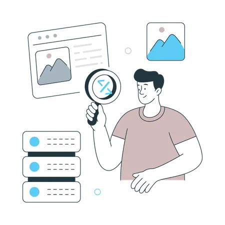Man research on Website Scraping  Illustration