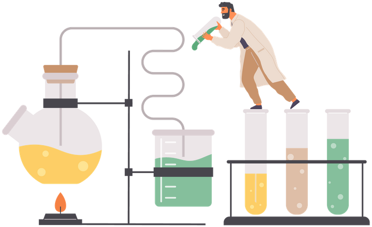 Man Researcher In Chemical Lab Illustration