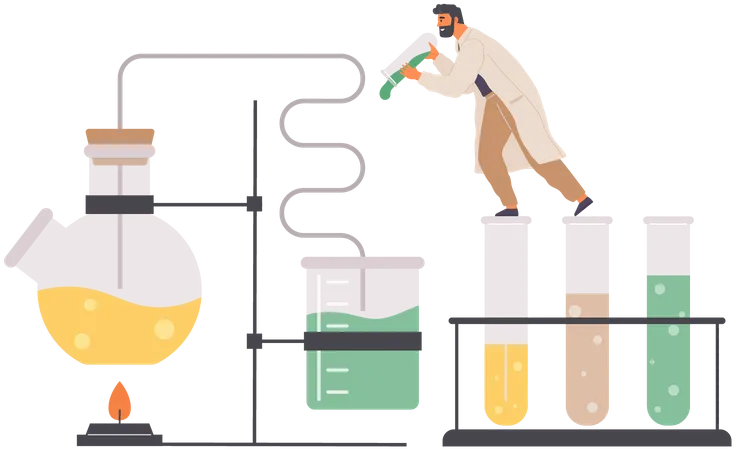 Man Researcher In Chemical Lab Illustration