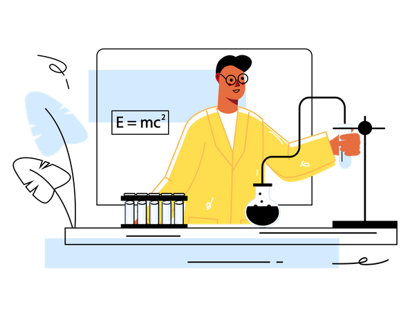 Man researcher makes test using flasks  Illustration