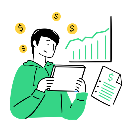Man researching Financial Literacy  Illustration