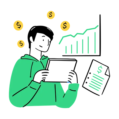 Man researching Financial Literacy  Illustration