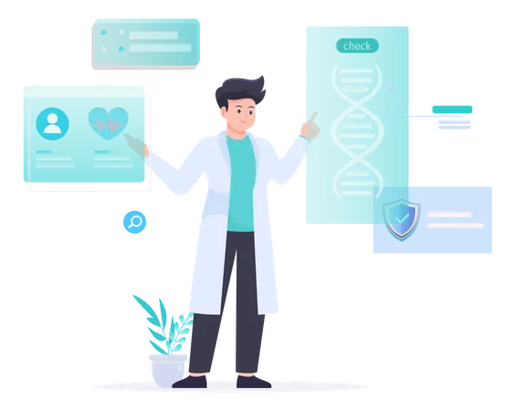 Man Researching On Dna  Illustration