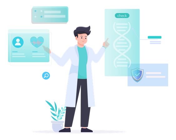 Man Researching On Dna  Illustration