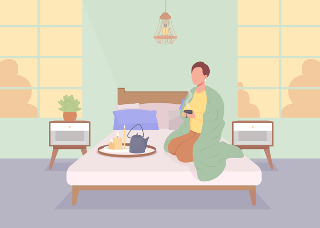 Man resting alone at home Illustration