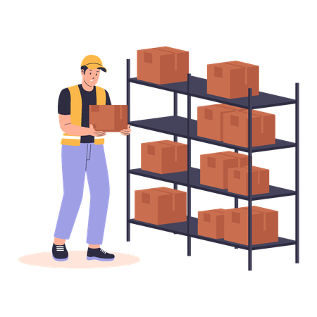 Man restocking inventory shelf  Illustration