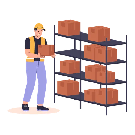 Man restocking inventory shelf  Illustration