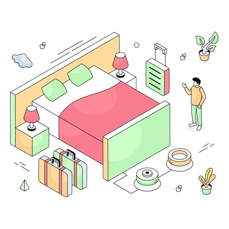 Man rests in bedroom  Illustration