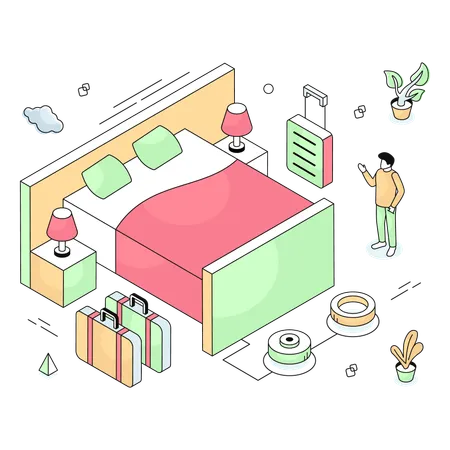 Man rests in bedroom  Illustration