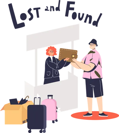 Man returning lost wallet to lost and found service  Illustration