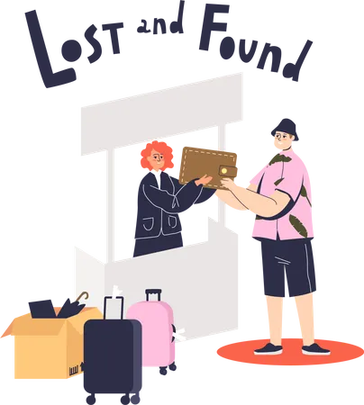 Man returning lost wallet to lost and found service Illustration