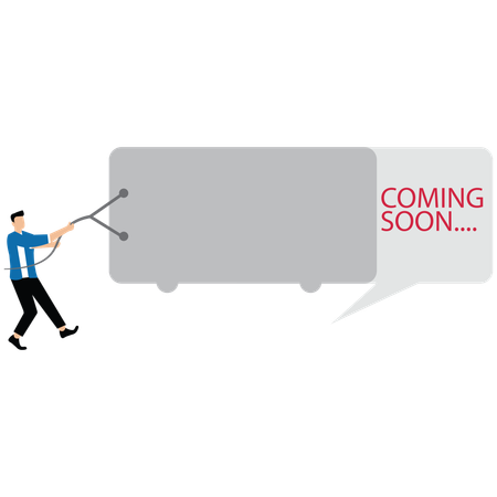 Man revealing text of coming soon  Illustration