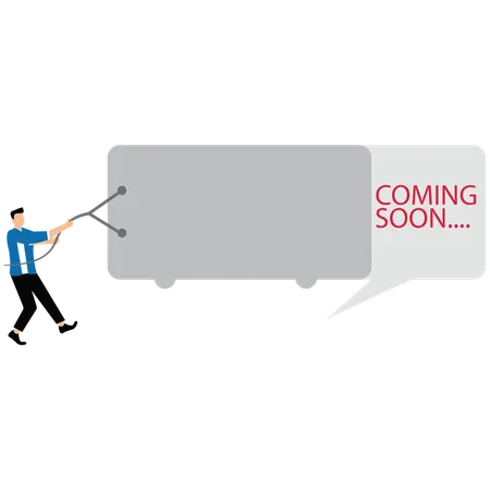 Man revealing text of coming soon  Illustration