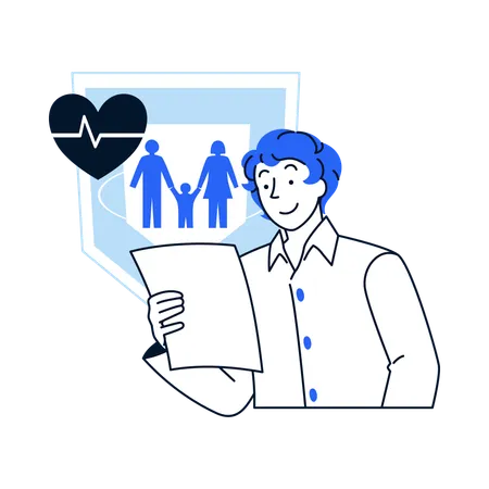 Man reviewing family health insurance  Illustration