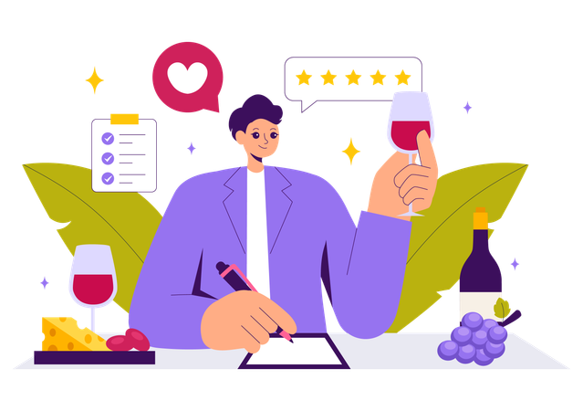 Man reviewing wine taste  Illustration