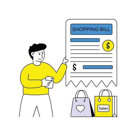 Man reviews Shopping Bill  Illustration