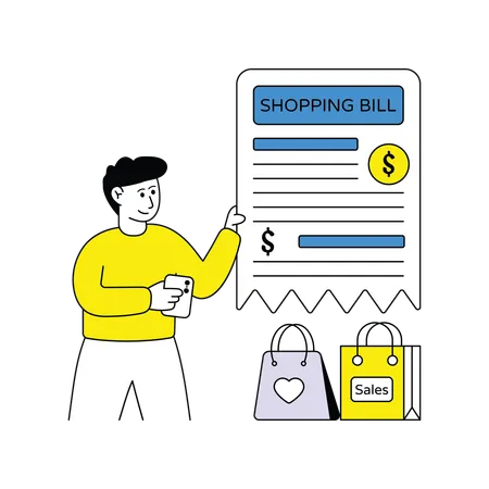 Man reviews Shopping Bill  Illustration