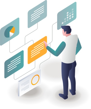 Mann richtet das Datenbank-Link-Netzwerk ein  Illustration