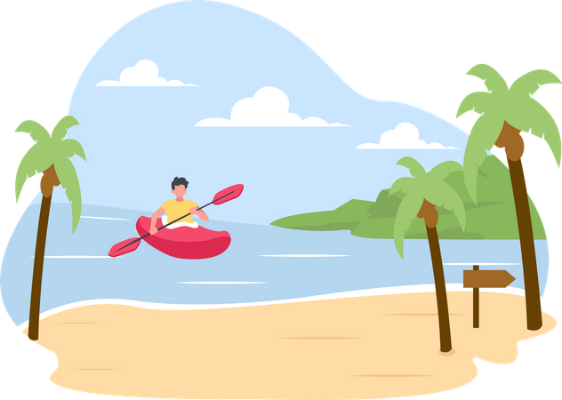 Man ride kayak at beach  Illustration