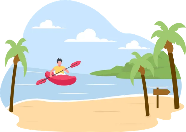 Man ride kayak at beach  Illustration