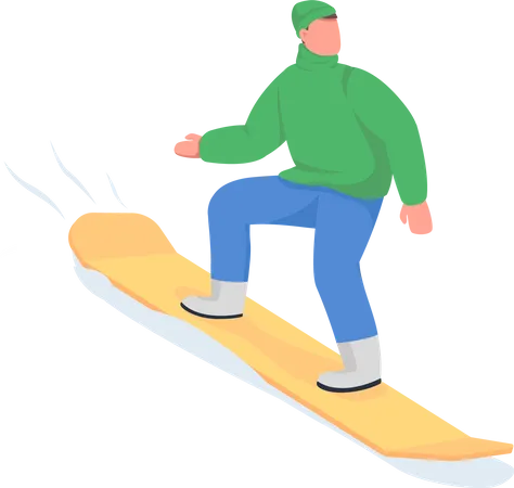Man Ride On Snowboard Semi Flat Color Vector Character Posing Figure Full Body Person On White Winter Fun Sport Isolated Modern Cartoon Style Illustration For Graphic Design And Animation Illustration