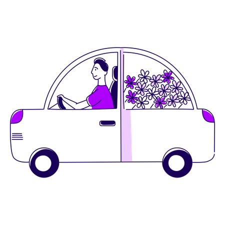 Man Rides A Car  Illustration