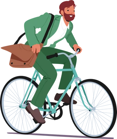 Eco Friendly Transportation Choice Concept Man Cycling Reducing Carbon Emissions Promoting Sustainability And Staying Fit Male Character Riding Bicycle Cartoon People Vector Illustration Illustration
