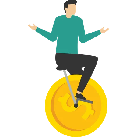 Man riding a bicycle with coins  Illustration