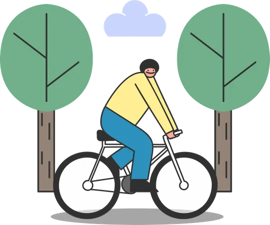 Cartoon Man Bicycling Male On Bike Riding In Park For Morning Exercise Or To Workplace Guy Bicyclist Training Healthy Lifestyle And Eco Transport Concept Flat Vector Illustration Illustration