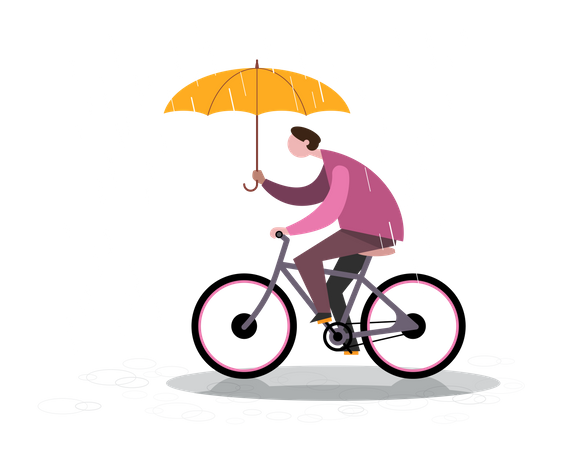Man riding bicycle during rainy season  Illustration