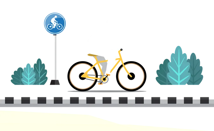 Man riding bicycle in bicycle riding road  Illustration