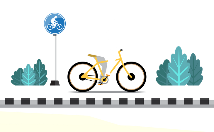 Man riding bicycle in bicycle riding road  Illustration