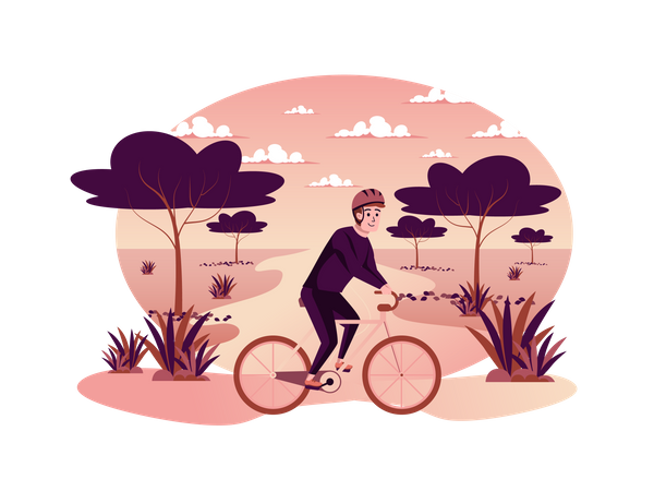 Man riding bicycle in park Illustration